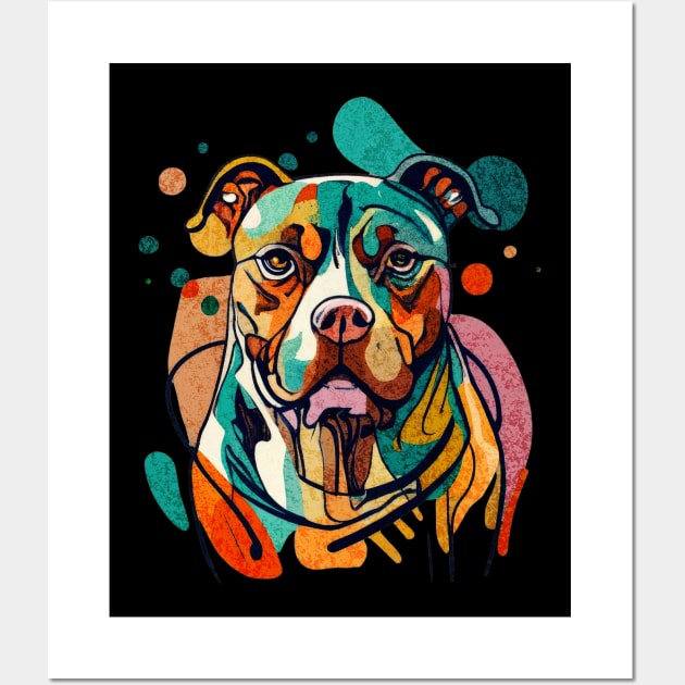 Modern Abstract Pitbull Lineart Color Explosion Wall Art by Tintedturtles